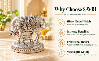 Kamdhenu Cow Idol 2.5 Inch Silver Plated German | Vastu Pooja Statue for Home Decor, Housewarming Gifts