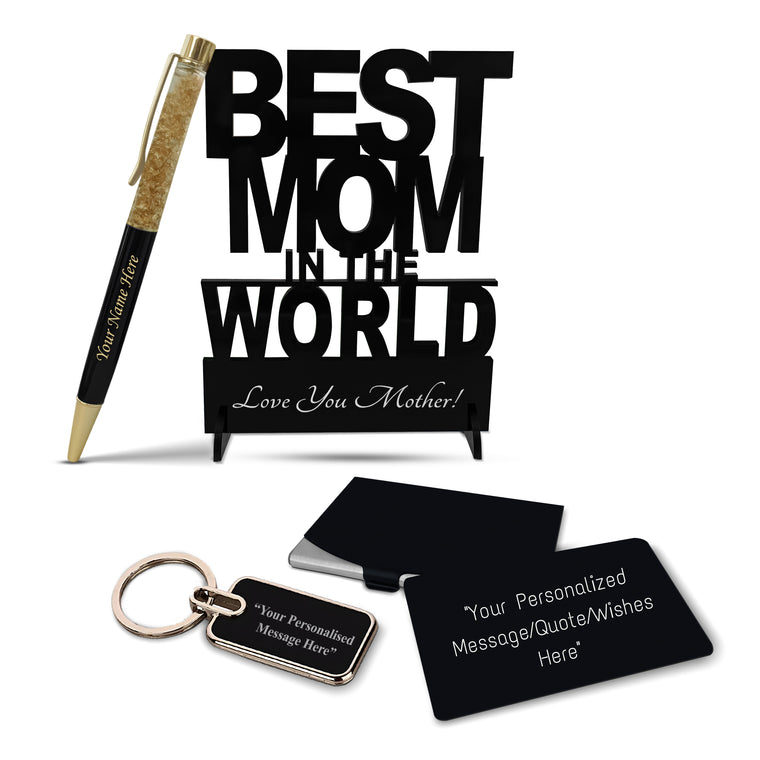 Personalized Engraved Gift Set – Pen, Keychain, Acrylic Stand & Wallet Insert