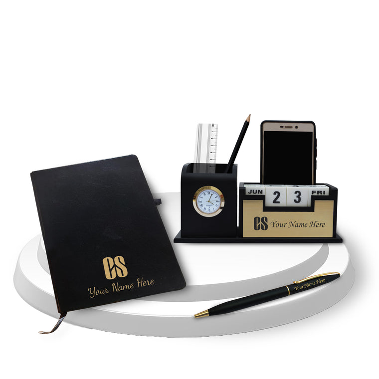 CS Combo Set: Coat Pen Stand, Logo Pen & Engraved Diary.