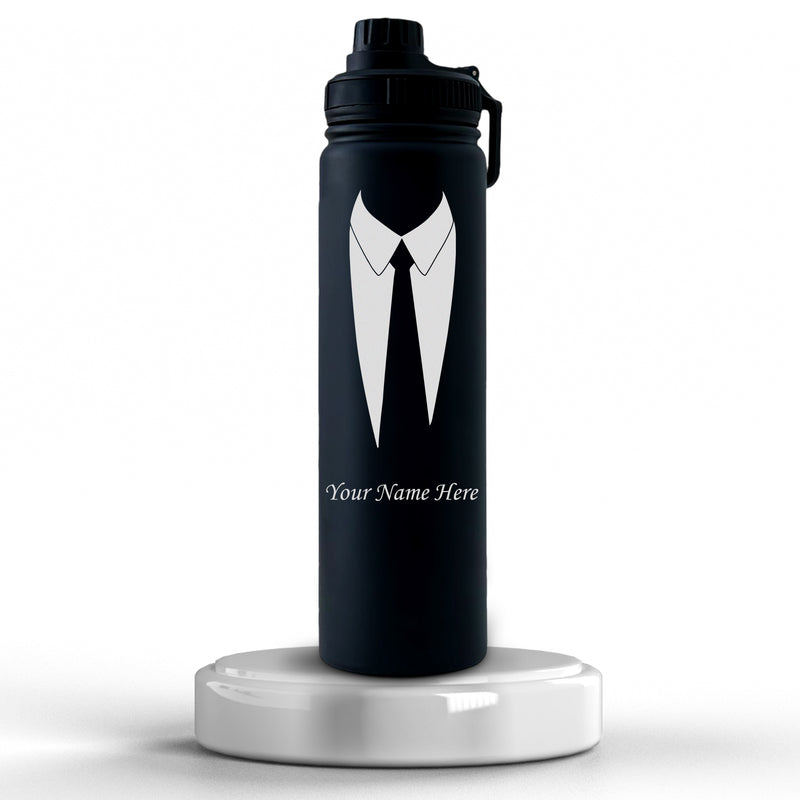 Water Bottle for Men With Name & Suit Design Engraved.