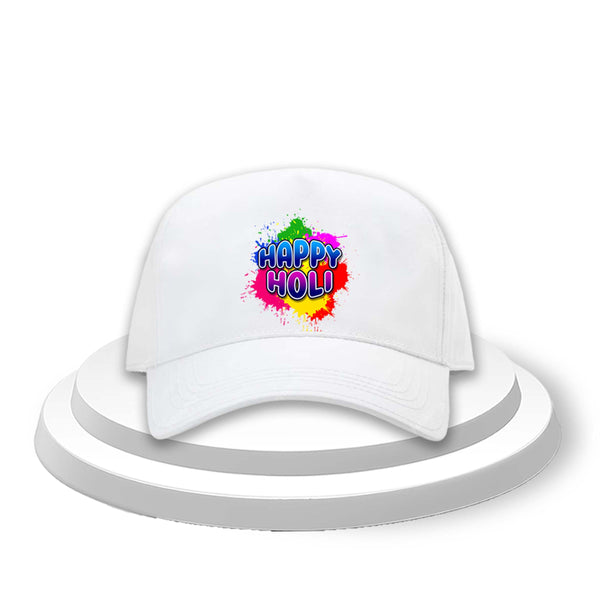 White Holi Cap – Happy Holi Festival Cap for Men & Women.