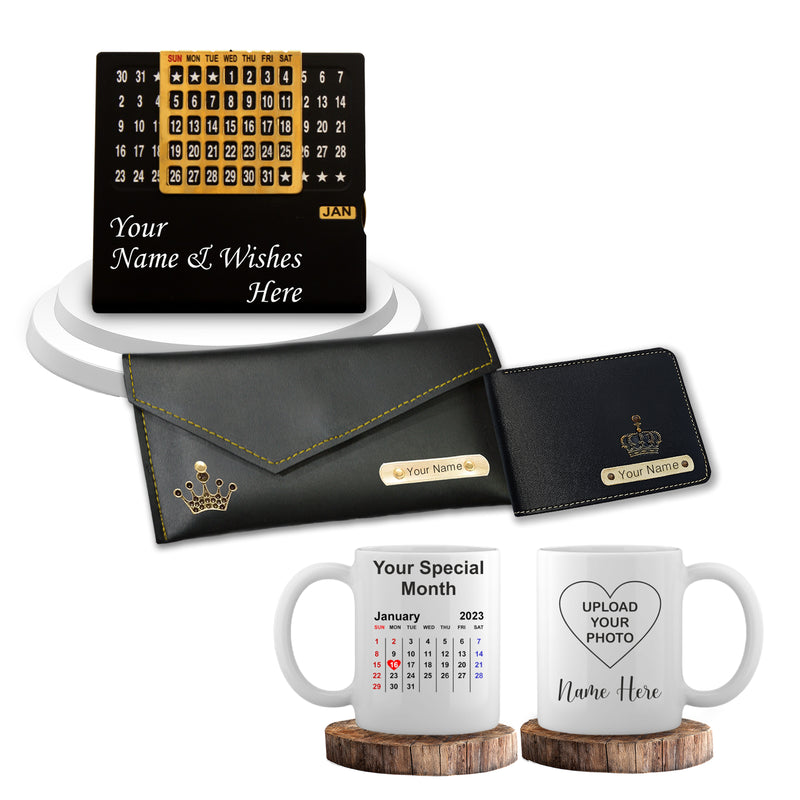 Engagement Combo – Personalized Wallet, Calendar Mug & Infinity Calendar