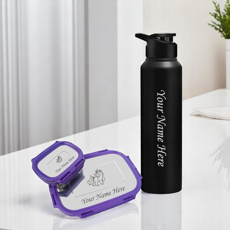 Customized Name Kid Combo-Stainless Steel Lunch Box & 1000ml Bottle.
