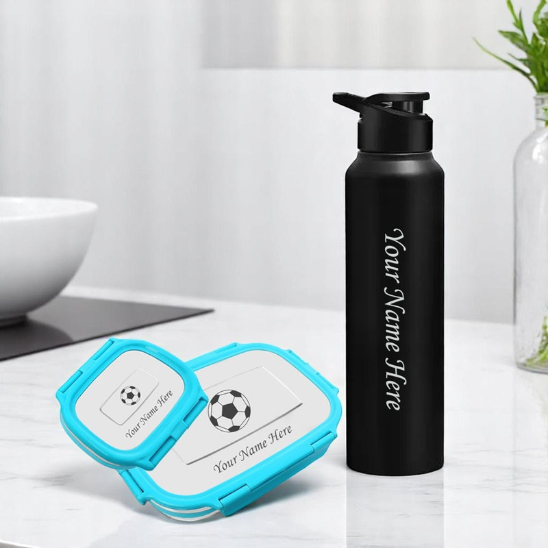 Customized Name Kid Combo-Stainless Steel Lunch Box & 1000ml Bottle.