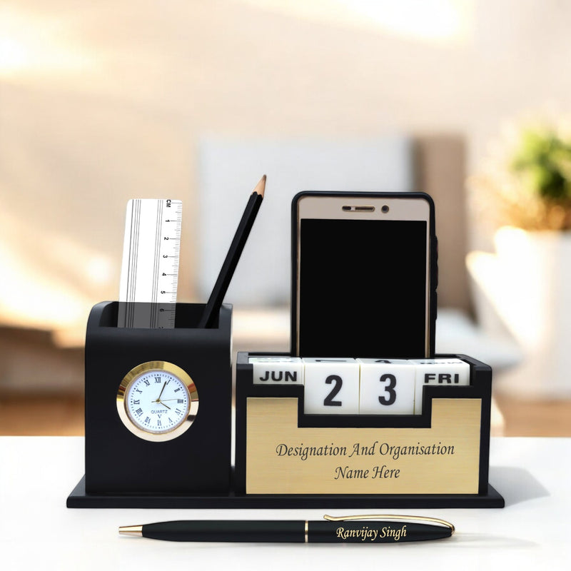 Personalized Pen and Pen Stand with Date & Clock.