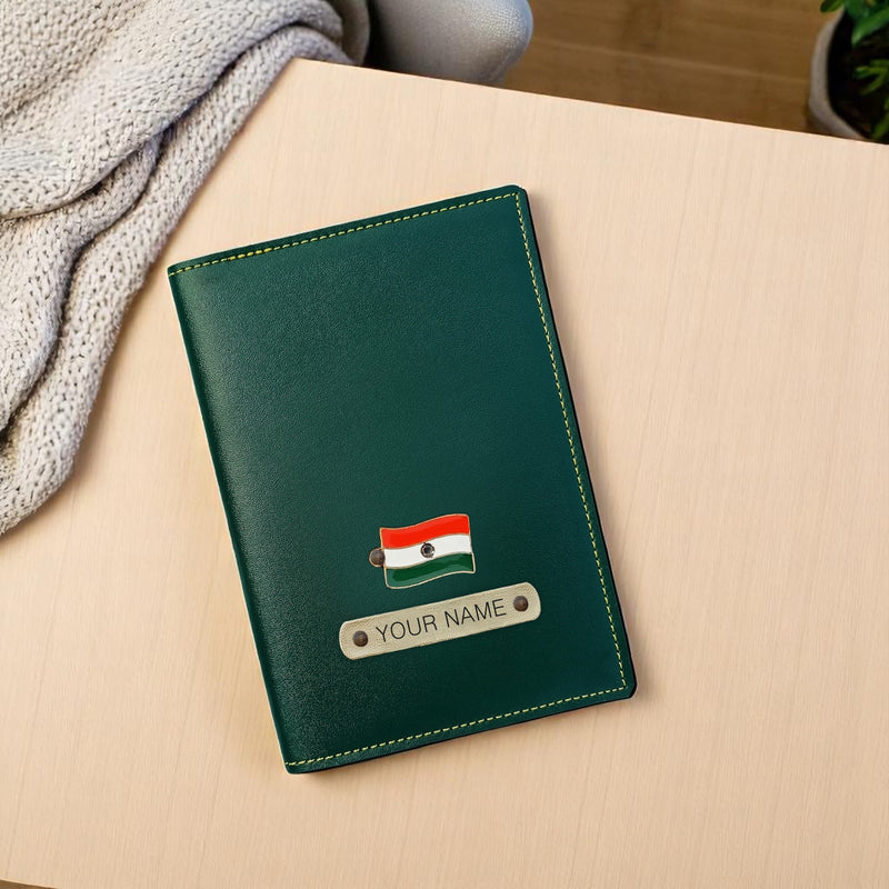 Leather Passport Cover with Name and Metal Charm.