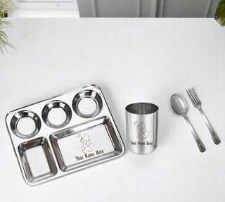 Custom Engraved Kids Meal Set - Thali, Glass, Spoon & Fork