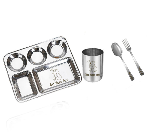 Custom Engraved Kids Meal Set - Thali, Glass, Spoon & Fork