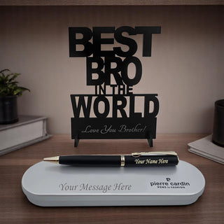 Personalized Pen with Best Bro in the world stand.