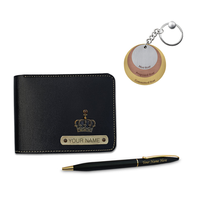 Valentine Combo (Male) – Personalized Keychain, Pen & Leather Wallet