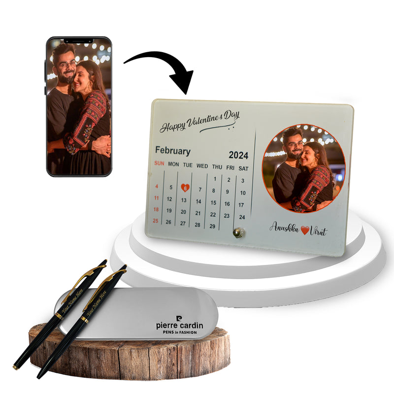 Valentine Combo – Personalized Pen Set & Custom 4x6 Acrylic Calendar Frame