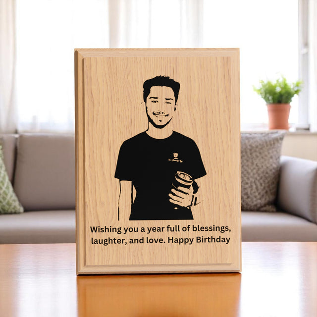Engraved Wooden Photo Frame (6x8 Inches) – Custom Picture & Message Engraved.