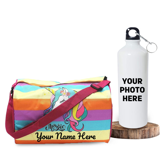 Kid's Duffle Bag & Bottle Combo Set with Child's Name Printed