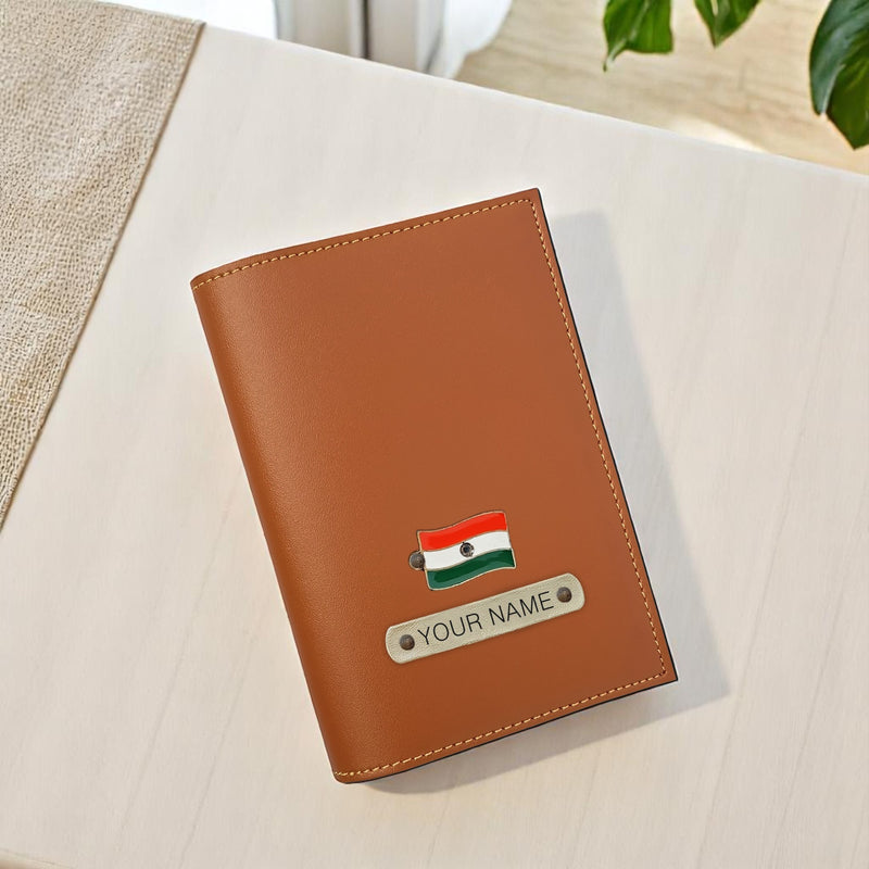 Leather Passport Cover with Name and Metal Charm.