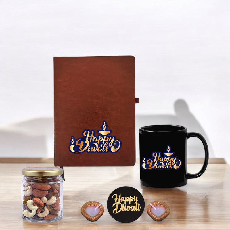 Diwali Combo - Black Coffee Mug & Leather Diary.