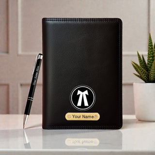 Customized Black Leather Diary with Colored Advocate Logo & Name Engraved Pen.