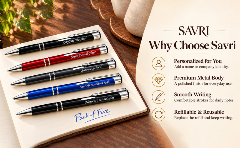 Personalized Ballpoint Pens Pack of 5 | Custom Name Printed Refillable Corporate Gift Pens
