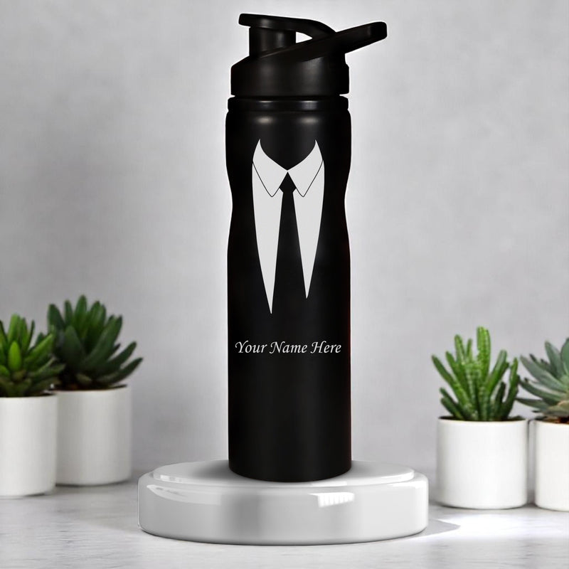 Water Bottle for Men With Name & Suit Design Engraved.