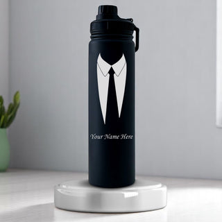 Water Bottle for Men With Name & Suit Design Engraved.