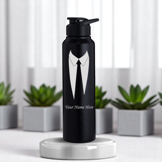 Water Bottle for Men With Name & Suit Design Engraved.