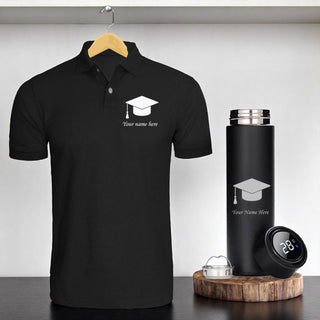 Graduation Combo-Temp Bottle and Black Polyester Polo T-Shirt