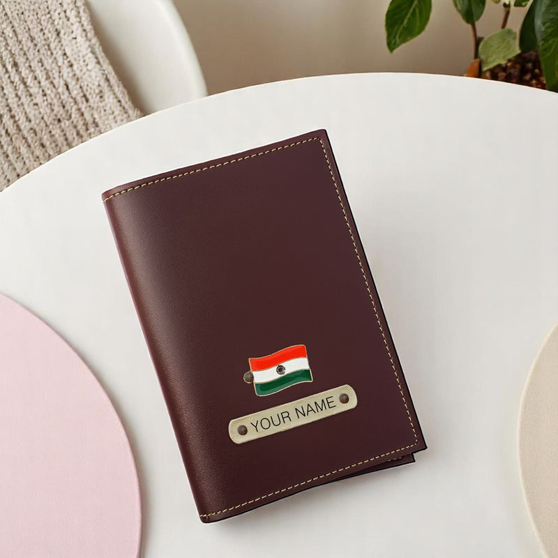 Leather Passport Cover with Name and Metal Charm.