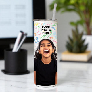 White Sublimation Tumbler with Straw – Custom Photo & Name Printed