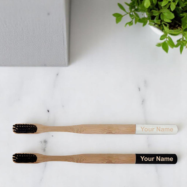 Bamboo Toothbrush set with Name Engraved.