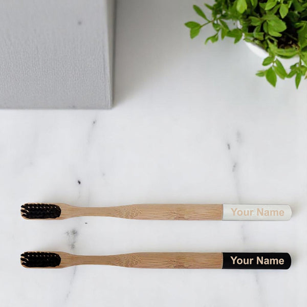 Bamboo Toothbrush set with Name Engraved.