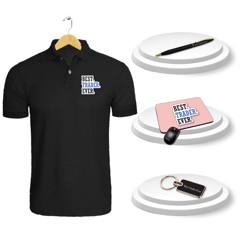 Trader Gift Set – Pen & Keychain, Mouse Pad & Black T-Shirt with BEST Trader EVER Quote Printed.