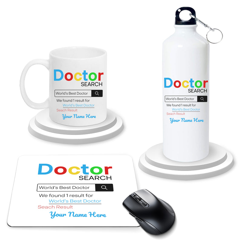 Doctor Gift Set – Printed Bottle, Mug & Mouse Pad with Doctor-Themed Design & Name.