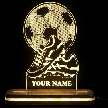 Personalized Football LED Lamp with Name 4x6 Inch – Customized Acrylic Night Light with Football & Shoes Design Frame