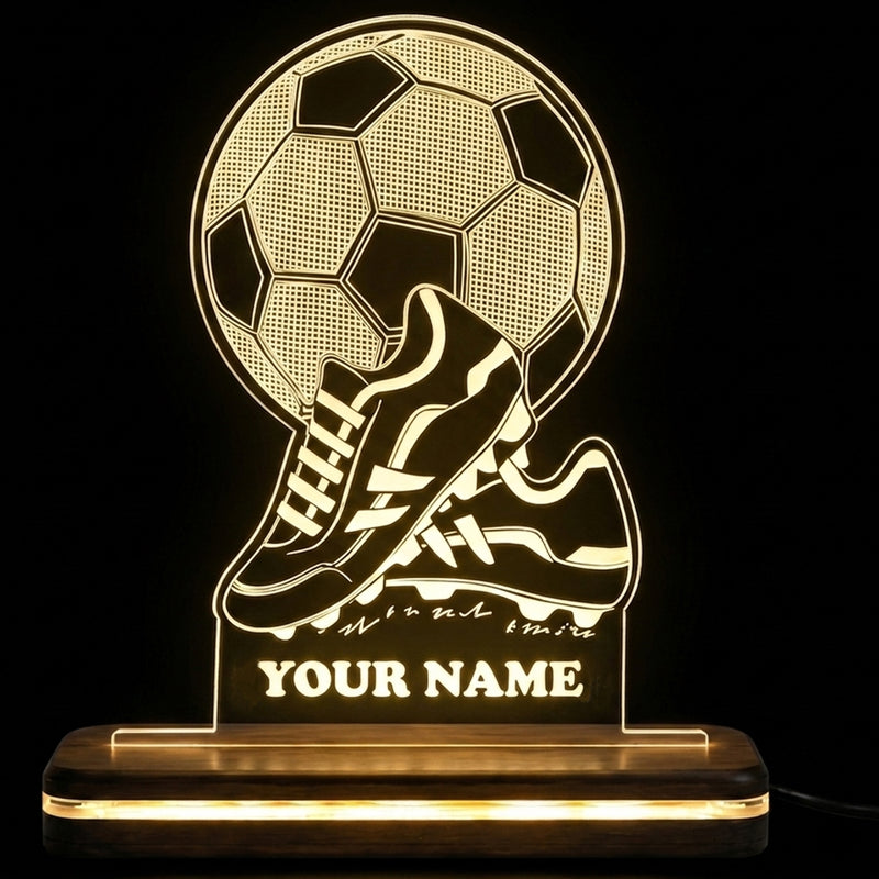 Personalized Football LED Lamp with Name 4x6 Inch – Customized Acrylic Night Light with Football & Shoes Design Frame