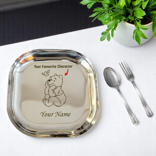 Kids Square Plate with Name & Cartoon Character Engraved