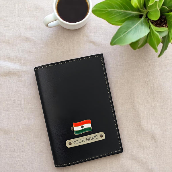 Leather Passport Cover with Name and Metal Charm.