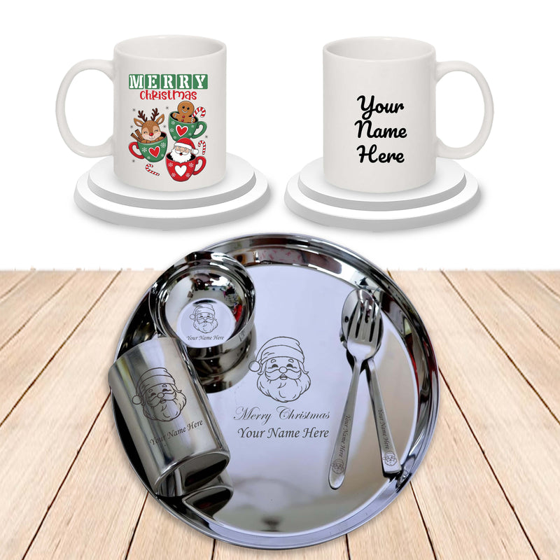 Christmas Gift Combo - Personalized Meal Set & Mug with Christmas Design.