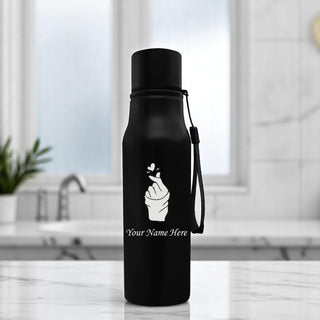 Customized Stainless Steel Water Bottle with Heart and Click Symbol & Your Name Engraved