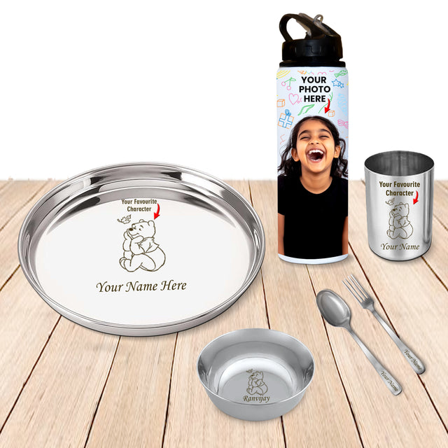 Personalized Kids Plate & Bottle Set For Kids.