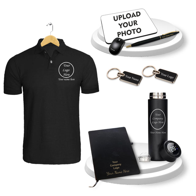 Custom Corporate Gift Set - Pen, Keychain, Bottle, Diary, Mouse Pad & T-Shirt.