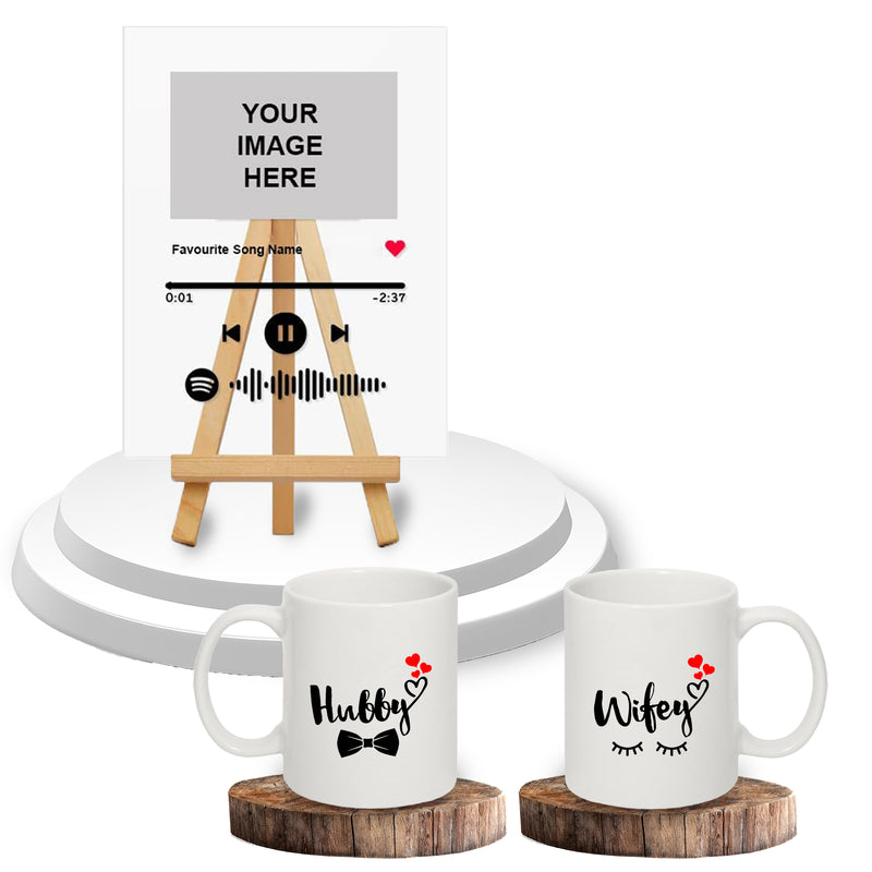 Valentine Combo – Personalized Spotify Photo Printed Frame & Hubby-Wifey Couple Mug Set