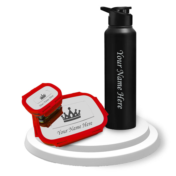 Customized Name Kid Combo-Stainless Steel Lunch Box & 1000ml Bottle.