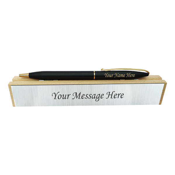 Custom Black-Gold Slim Pen With Wooden Box