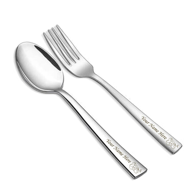 Stainless Steel Spoon & Fork Set with Name & Character Engraved.