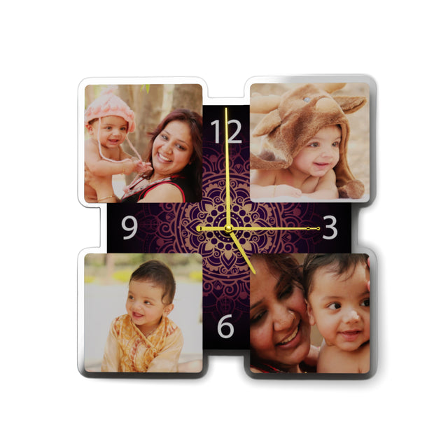 Acrylic Wall Clock (12x12 Inches) –With 4 Custom Photos &  Unique Design