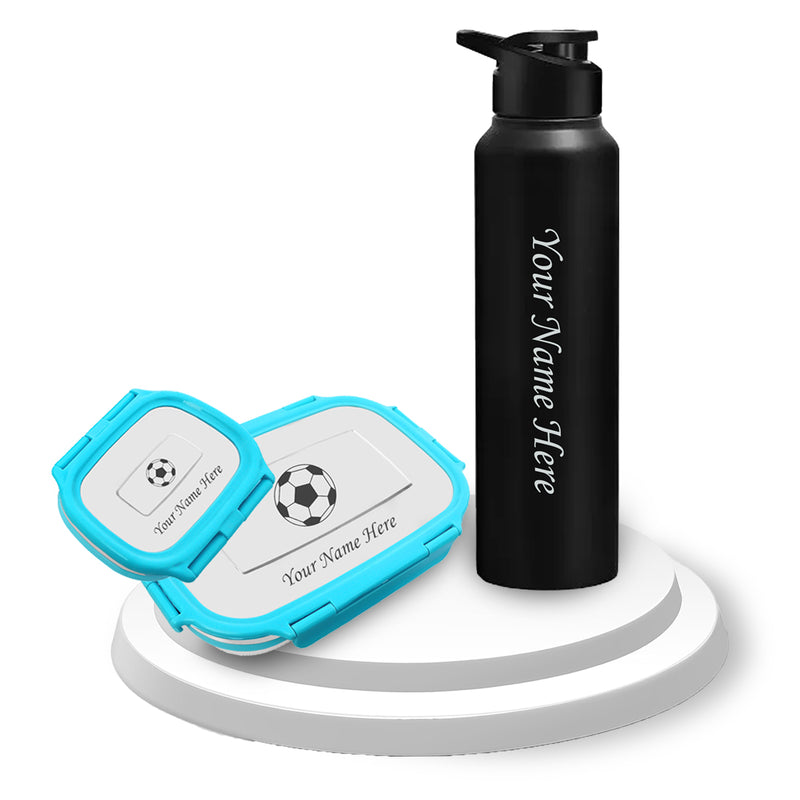 Customized Name Kid Combo-Stainless Steel Lunch Box & 1000ml Bottle.