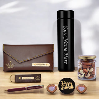Diwali Gift Set for Women – Clutch, Keychain, Pen & Bottle
