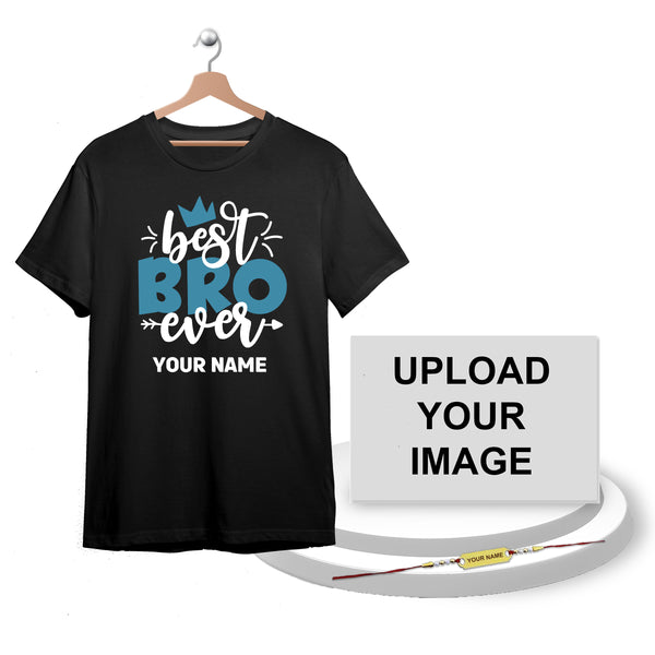 Rakhi Combo: Photo Frame, Name Rakhi & Awesome Bro T-Shirt.