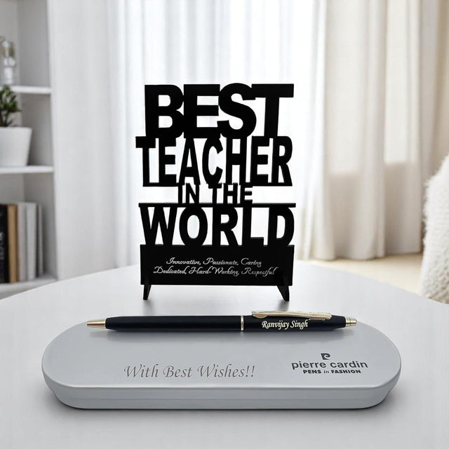 Personalized Pen & Message Box with Teacher's Day Stand.