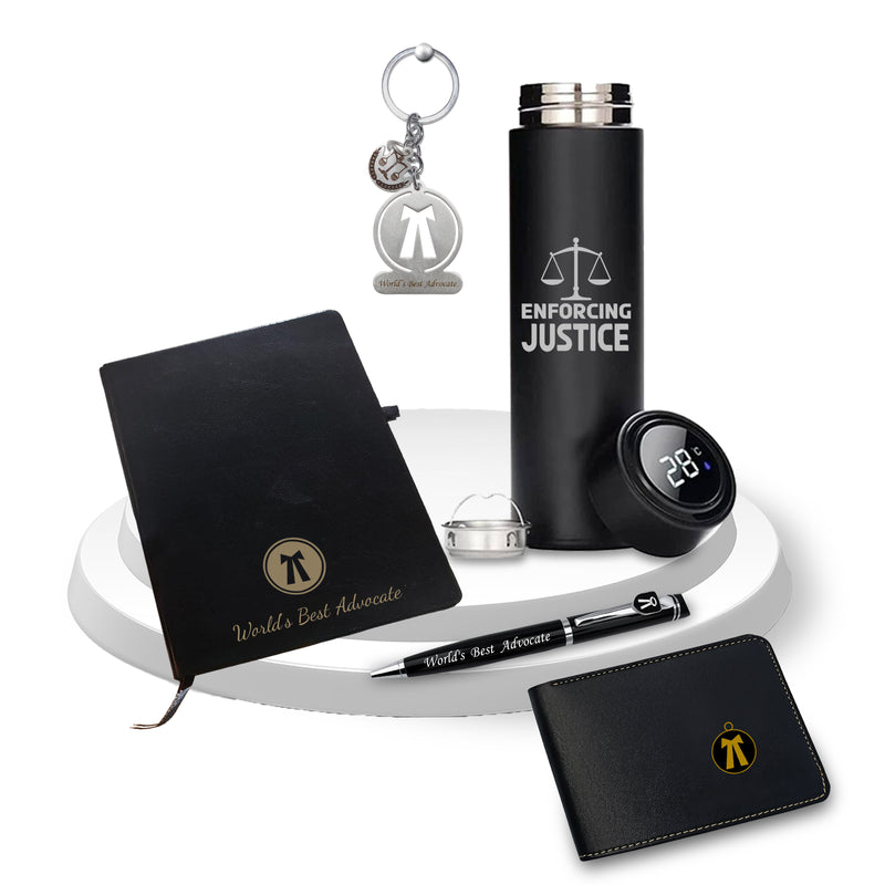 Advocate Gift Set: Pen, Keychain, Black Bottle, Diary, Wallet With 'World's Best Advocate' Quote.