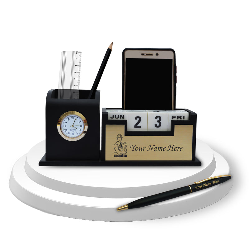 Personalized Engineer's Desk Set-Slim Pen & Pen Stand with Name Engraved.